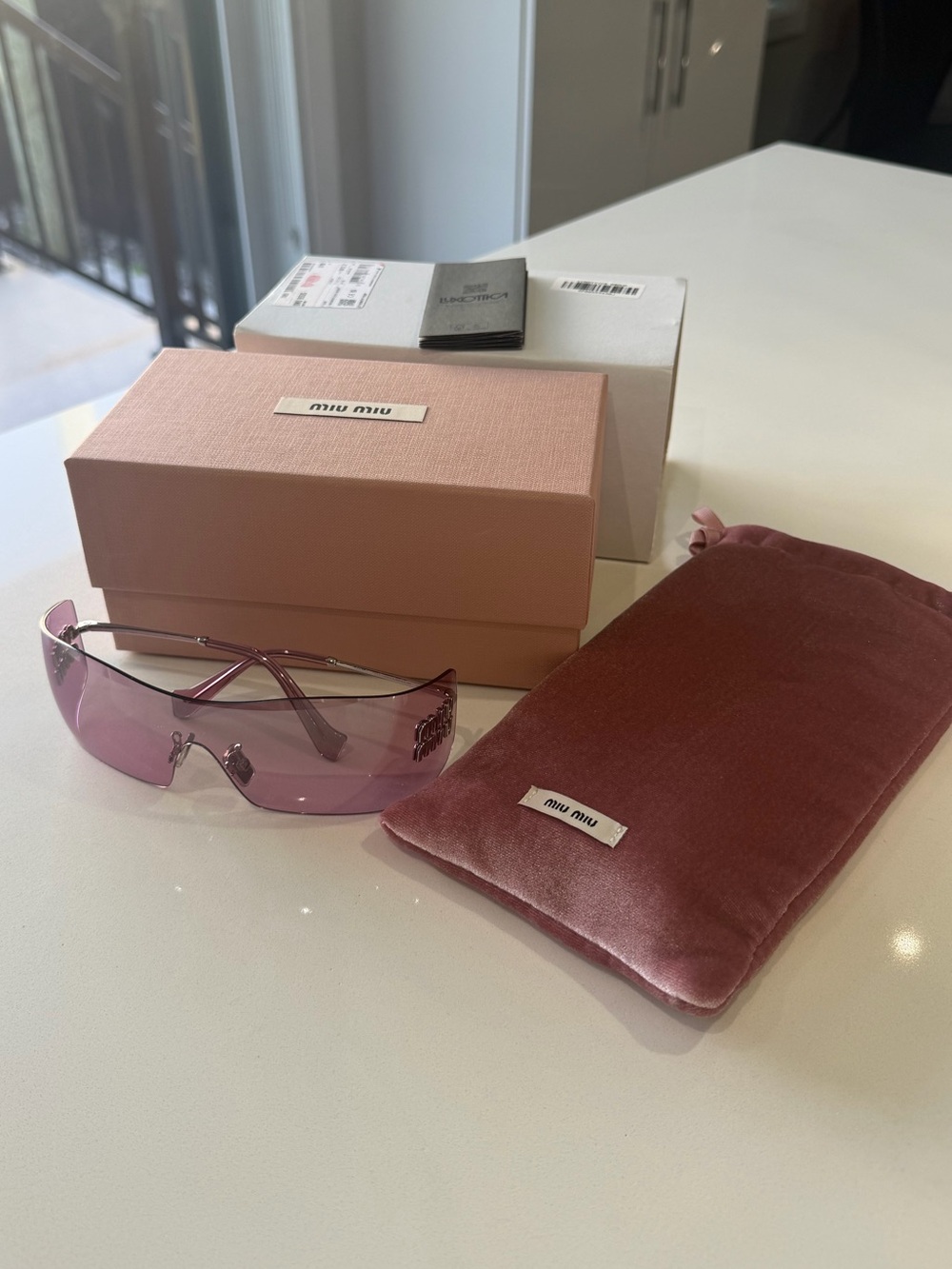 Miu Miu MU B53S Pink Mirror Shield Sunglasses – Brand New Full Set